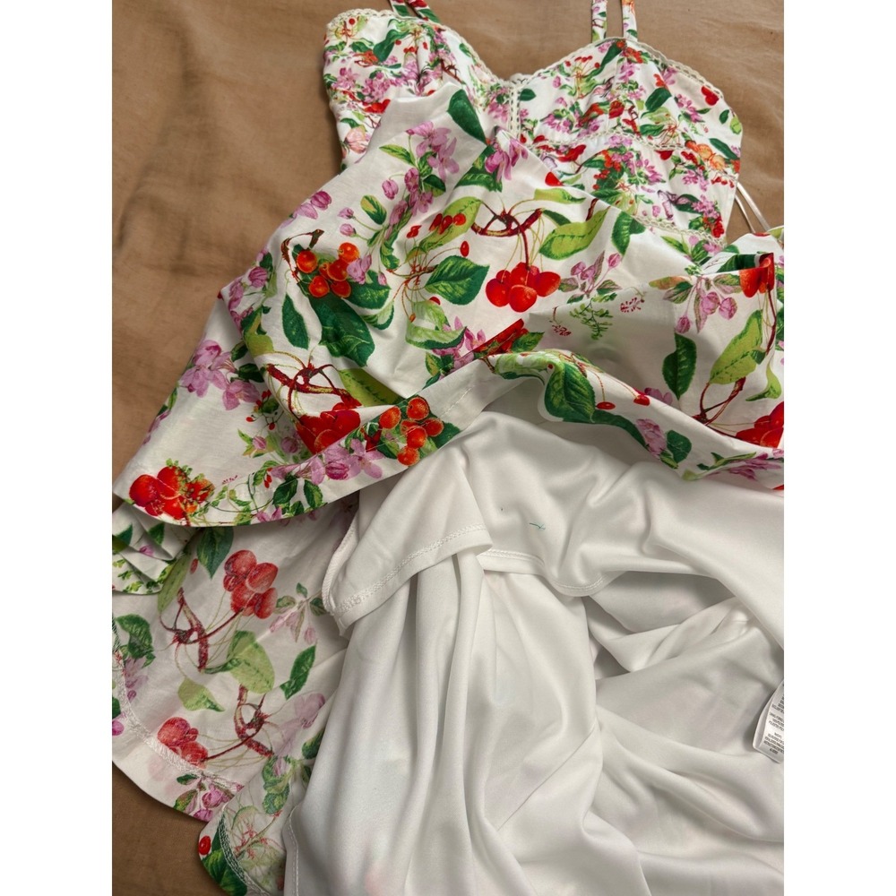 Taylor Women Floral Cherry Print Midi Dress White Red Sweetheart Neck Pockets - Picture 11 of 16